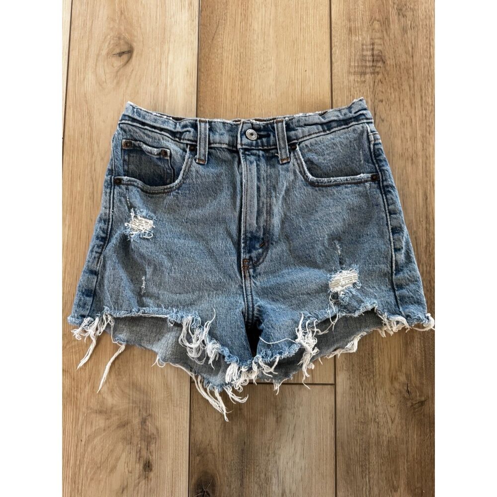 Abercrombie Mom Shorts High Rise Distressed Denim Medium Wash Vintage Fit 24/00